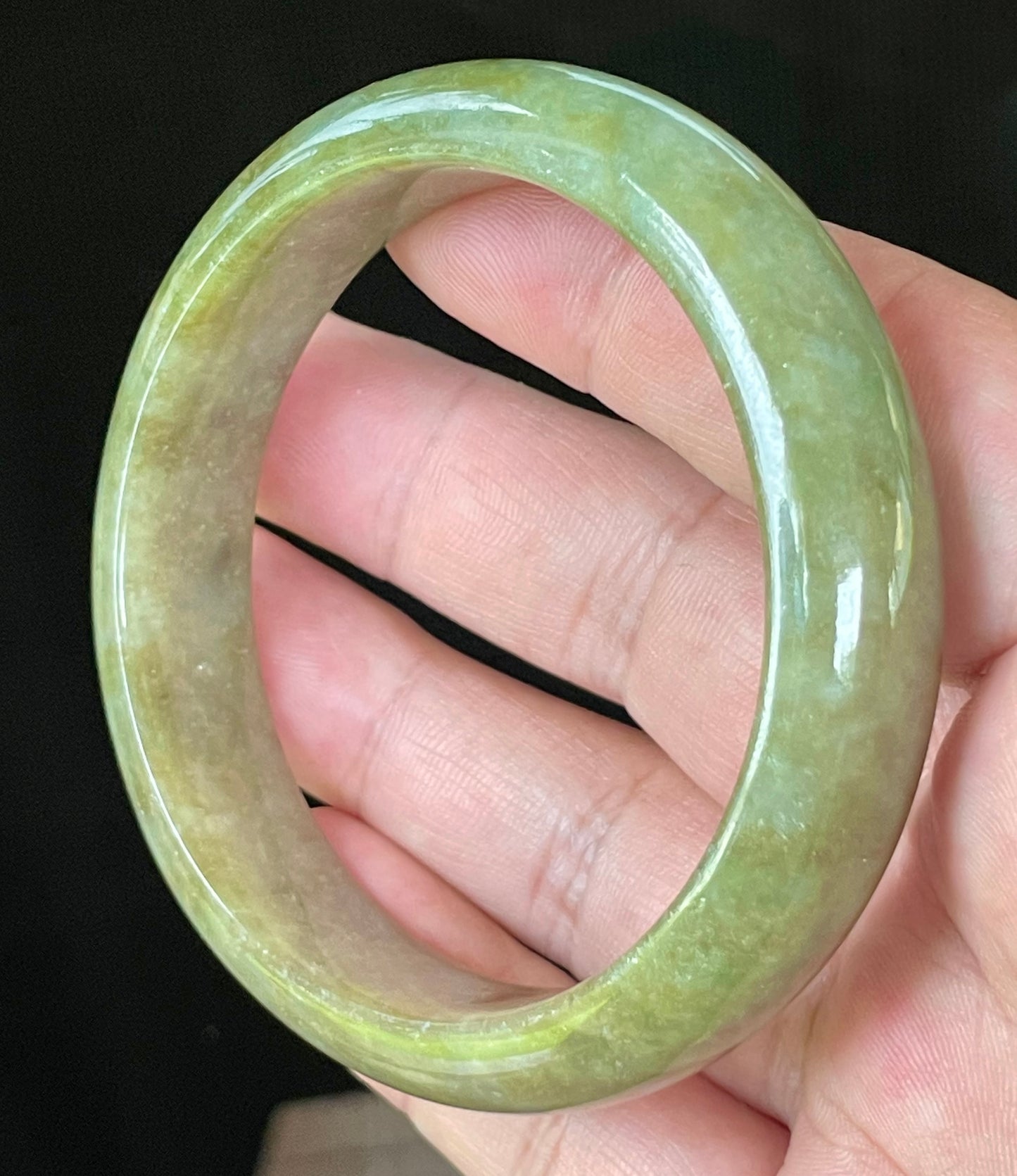 Natural Certified Burmese Jadeite Jade Bangle – Icy Apple & Forest Green with Milky Honey White Hues – 58mm – JB040