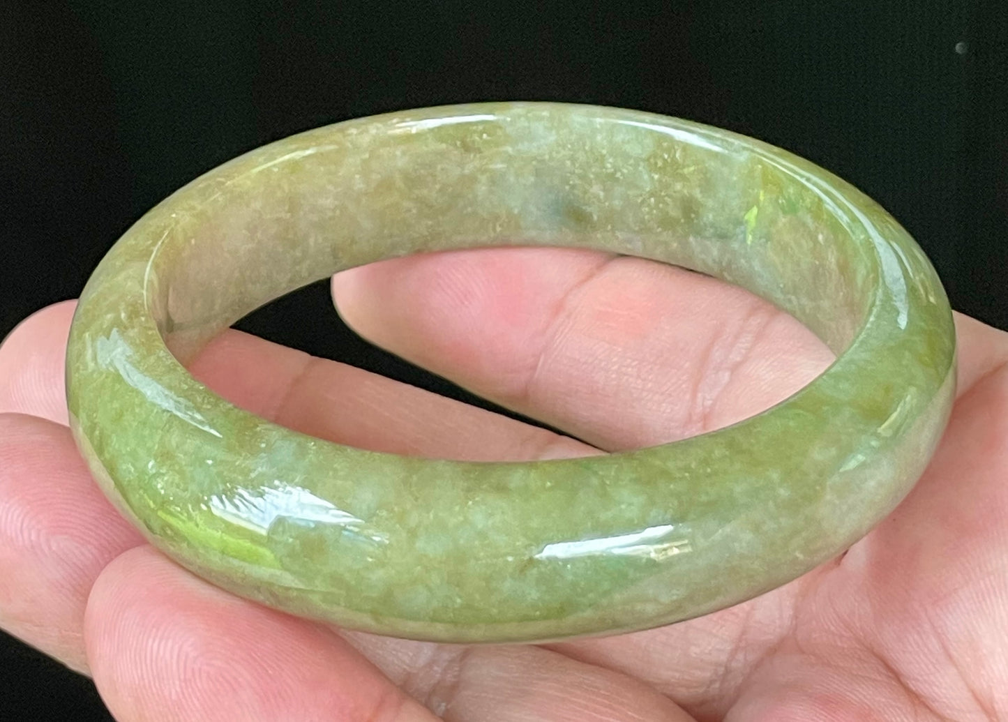 Natural Certified Burmese Jadeite Jade Bangle – Icy Apple & Forest Green with Milky Honey White Hues – 58mm – JB040