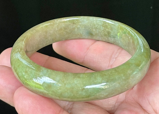 Natural Certified Burmese Jadeite Jade Bangle – Icy Apple & Forest Green with Milky Honey White Hues – 58mm – JB040