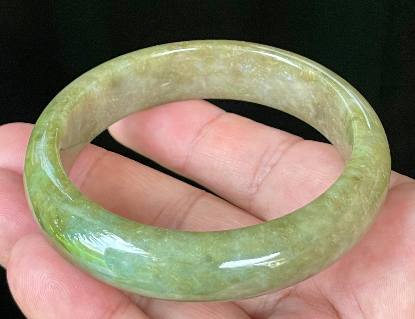 Natural Certified Burmese Jadeite Jade Bangle – Icy Apple & Forest Green with Milky Honey White Hues – 58mm – JB040