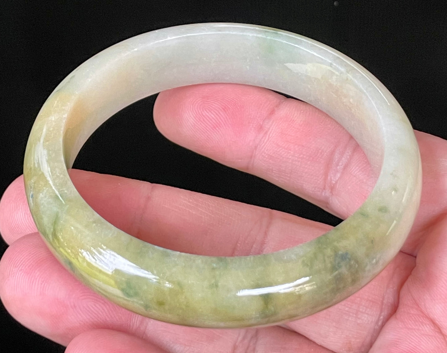 Natural Certified Burmese Jadeite Jade Bangle – Icy Yellow & Honey with Apple & Imperial Green with Milky White Hues – 58.3mm – JB053
