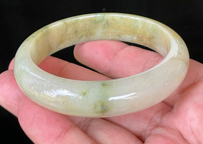 Natural Certified Burmese Jadeite Jade Bangle – Icy Yellow & Honey with Apple & Imperial Green with Milky White Hues – 58.3mm – JB053