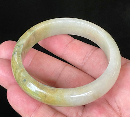 Natural Certified Burmese Jadeite Jade Bangle – Icy Yellow & Honey with Apple & Imperial Green with Milky White Hues – 58.3mm – JB053