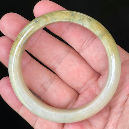 Natural Certified Burmese Jadeite Jade Bangle – Icy Yellow & Honey with Apple & Imperial Green with Milky White Hues – 58.3mm – JB053