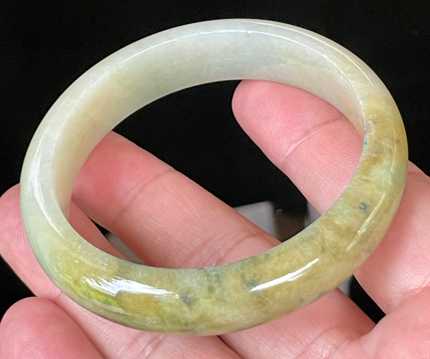 Natural Certified Burmese Jadeite Jade Bangle – Icy Yellow & Honey with Apple & Imperial Green with Milky White Hues – 58.3mm – JB053