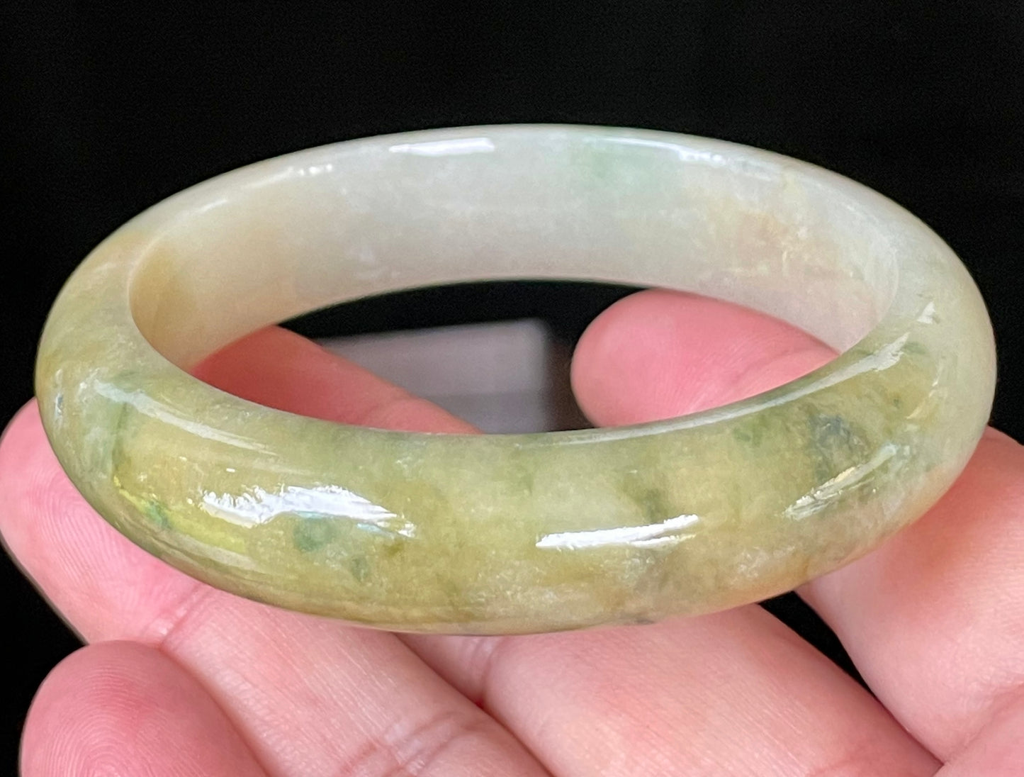 Natural Certified Burmese Jadeite Jade Bangle – Icy Yellow & Honey with Apple & Imperial Green with Milky White Hues – 58.3mm – JB053