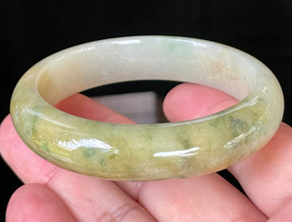 Natural Certified Burmese Jadeite Jade Bangle – Icy Yellow & Honey with Apple & Imperial Green with Milky White Hues – 58.3mm – JB053
