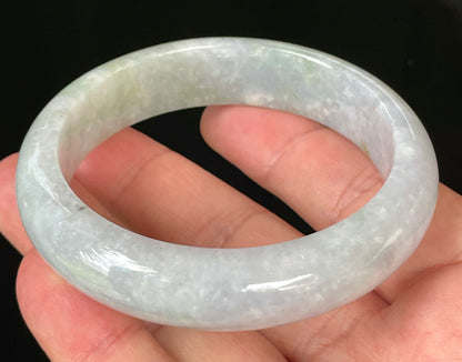 Natural Certified Burmese Jadeite Jade Bangle – Icy Light Lavender & Milky White with Apple Green Hues – 58.3mm – JB054