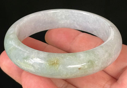 Natural Certified Burmese Jadeite Jade Bangle – Icy Light Lavender & Milky White with Apple Green Hues – 58.3mm – JB054