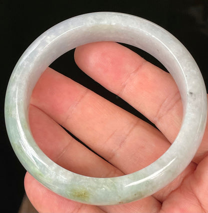 Natural Certified Burmese Jadeite Jade Bangle – Icy Light Lavender & Milky White with Apple Green Hues – 58.3mm – JB054