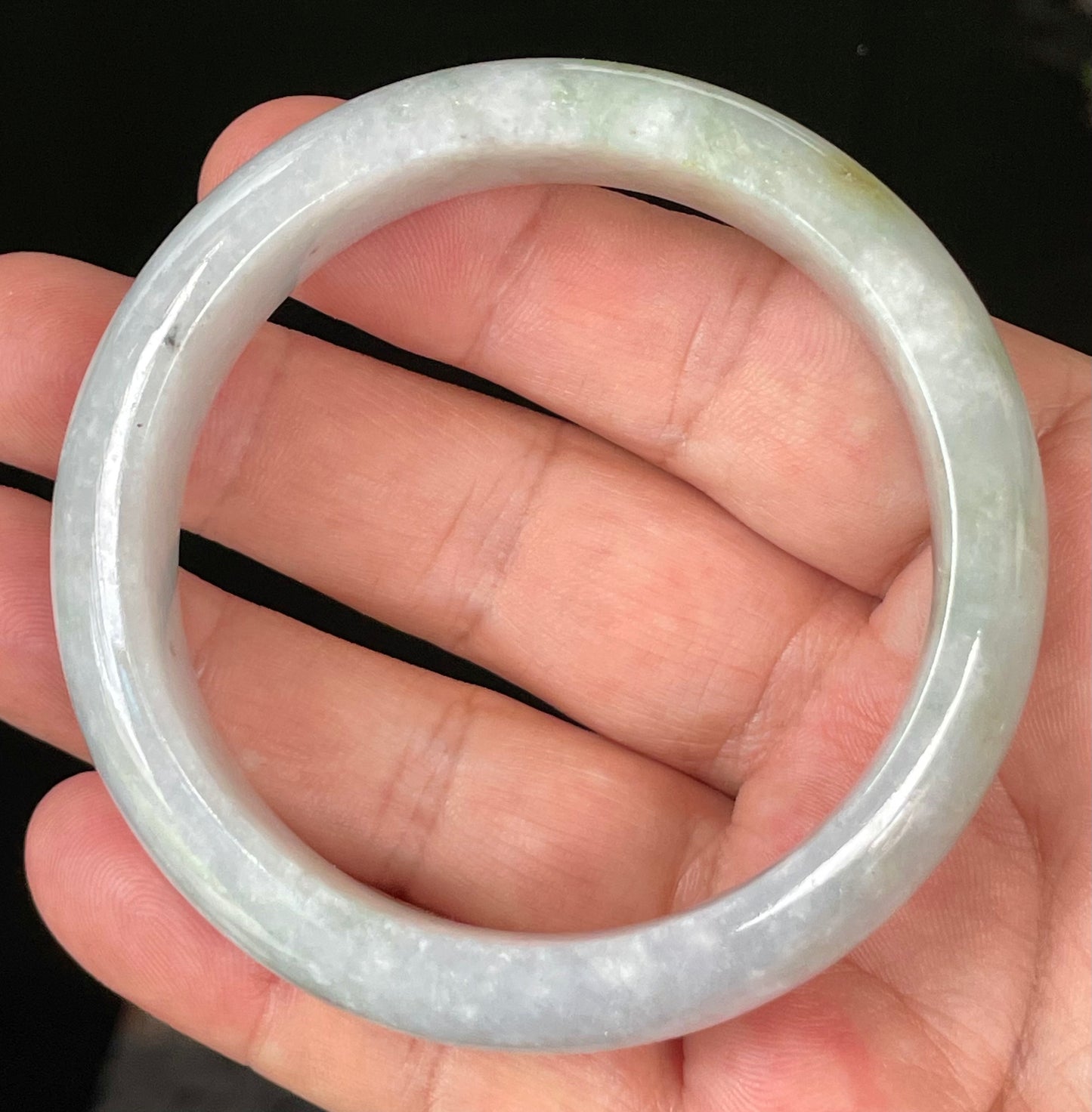 Natural Certified Burmese Jadeite Jade Bangle – Icy Light Lavender & Milky White with Apple Green Hues – 58.3mm – JB054