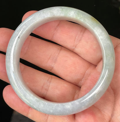 Natural Certified Burmese Jadeite Jade Bangle – Icy Light Lavender & Milky White with Apple Green Hues – 58.3mm – JB054