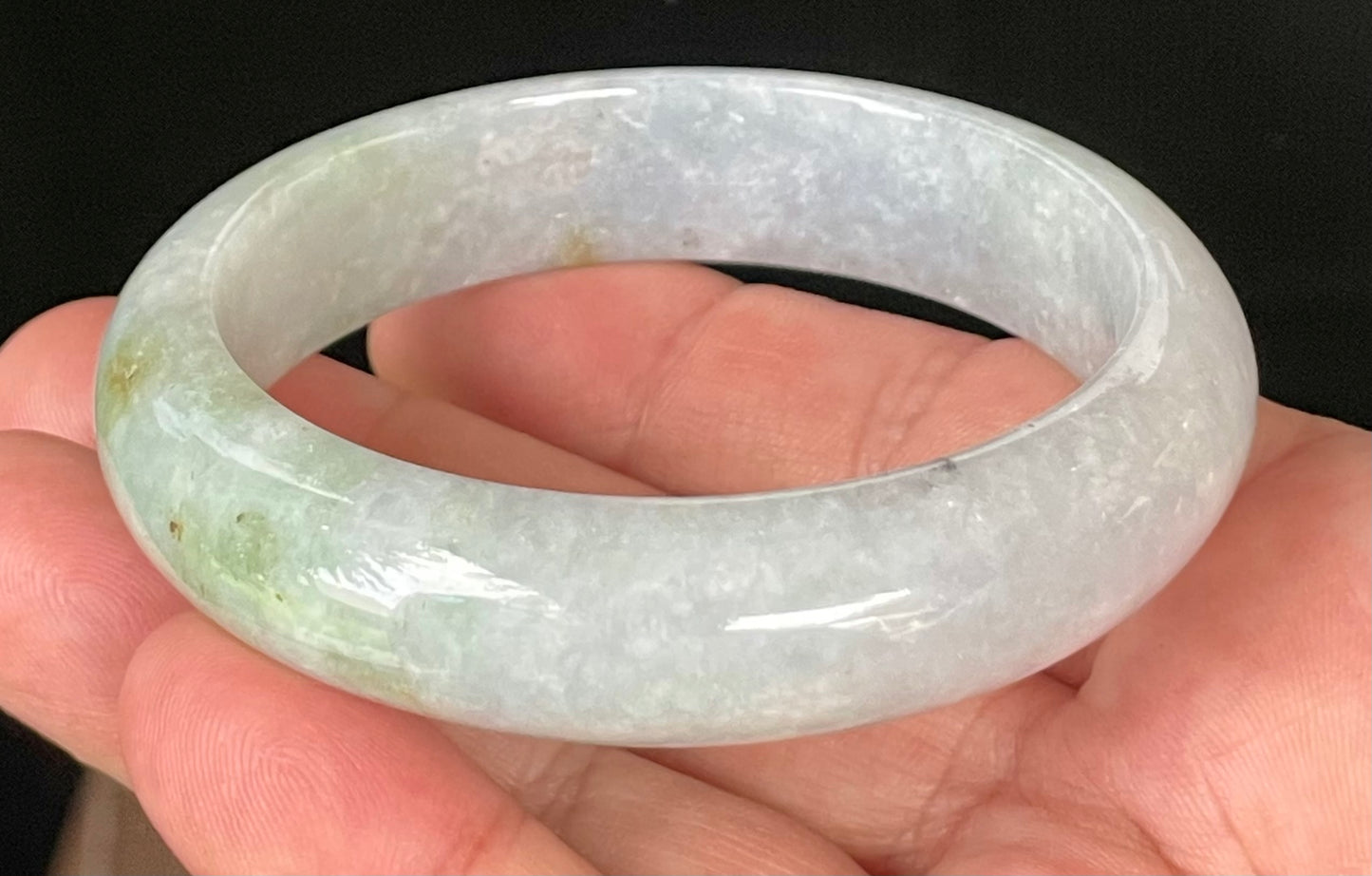Natural Certified Burmese Jadeite Jade Bangle – Icy Light Lavender & Milky White with Apple Green Hues – 58.3mm – JB054