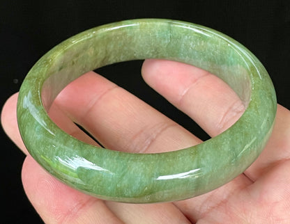 Natural Certified Burmese Jadeite Jade Bangle – Icy Emerald & Apple Green – 58.5mm – JB043