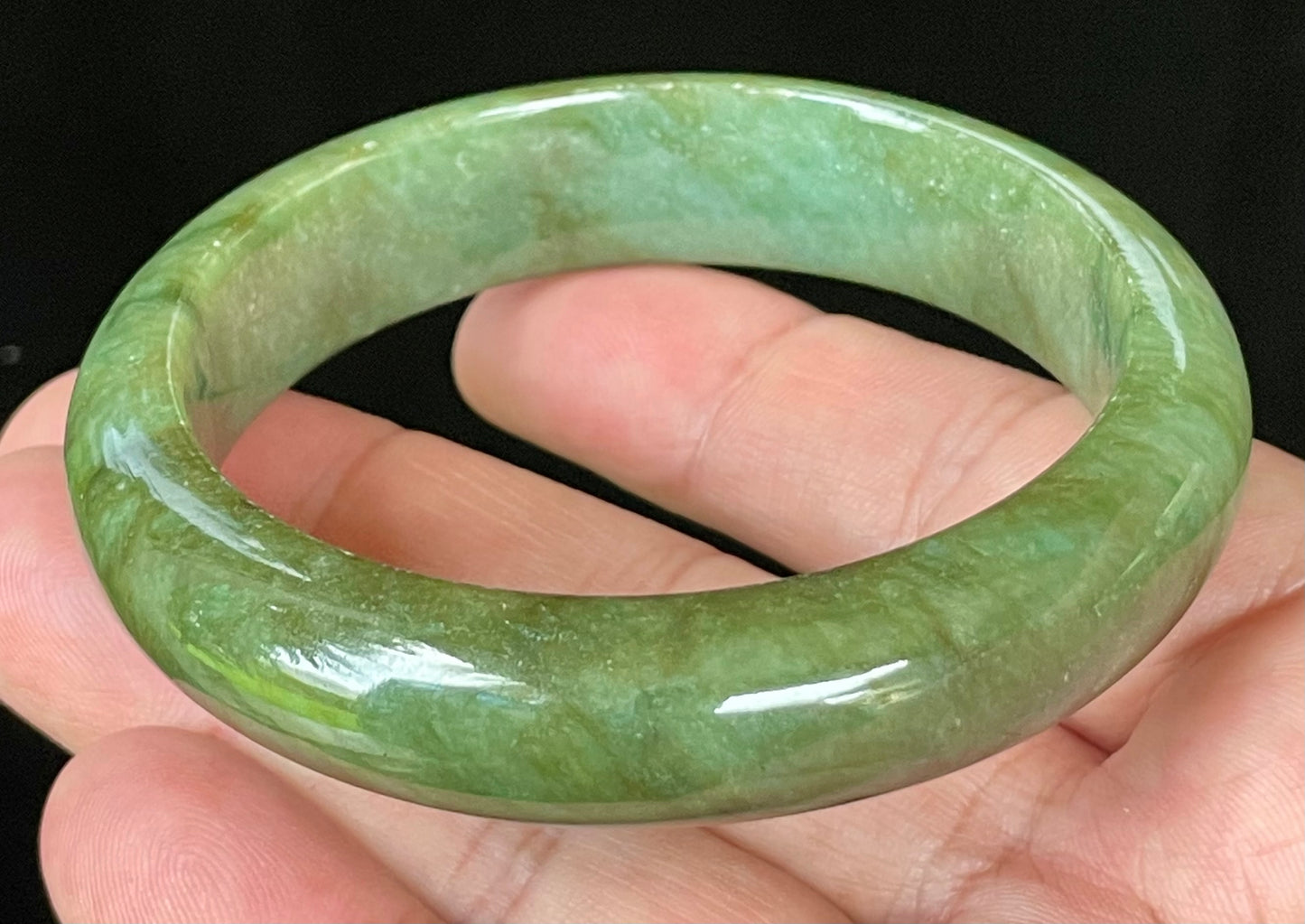 Natural Certified Burmese Jadeite Jade Bangle – Icy Emerald & Apple Green – 58.5mm – JB043