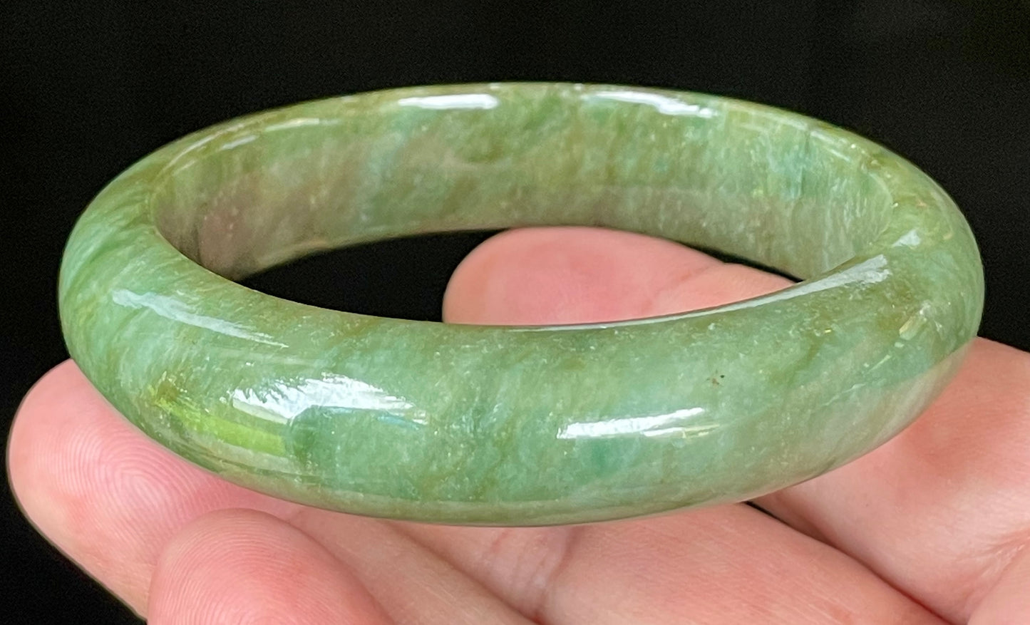 Natural Certified Burmese Jadeite Jade Bangle – Icy Emerald & Apple Green – 58.5mm – JB043