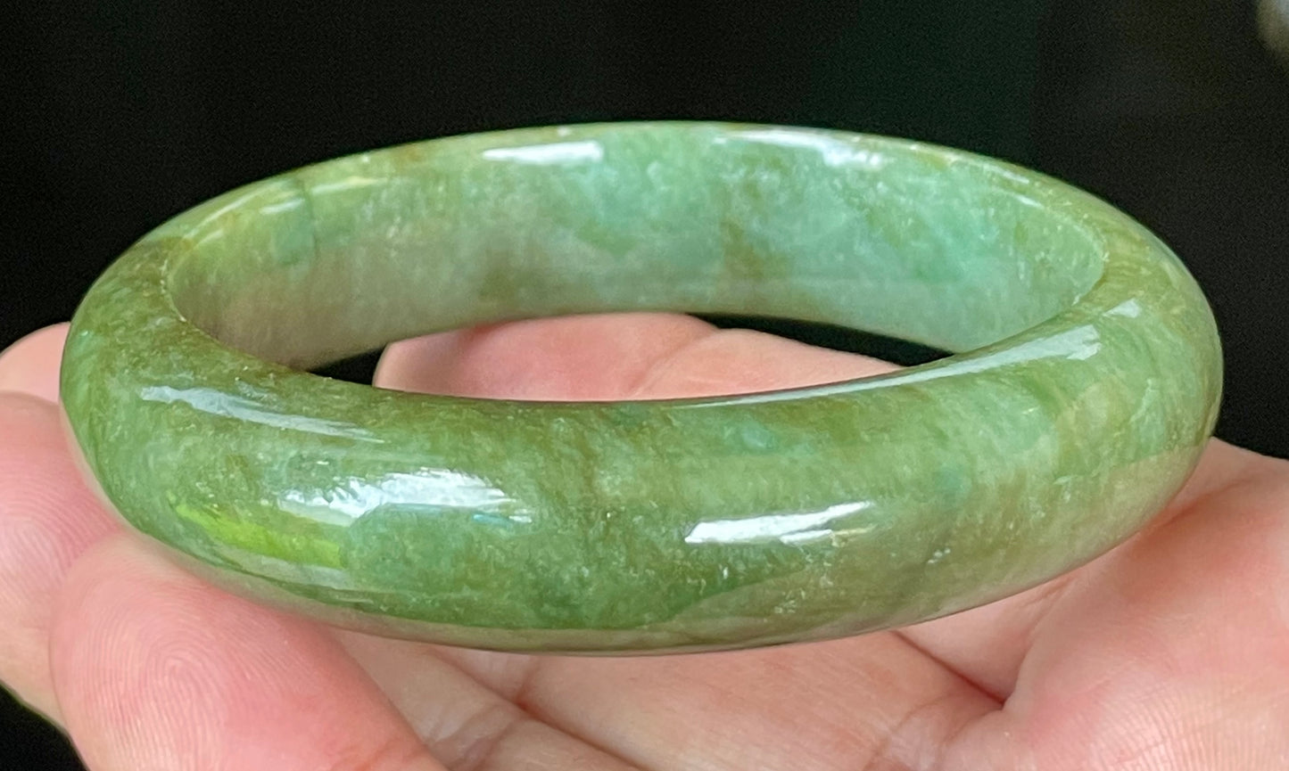 Natural Certified Burmese Jadeite Jade Bangle – Icy Emerald & Apple Green – 58.5mm – JB043