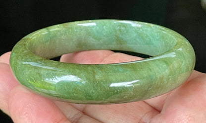 Natural Certified Burmese Jadeite Jade Bangle – Icy Emerald & Apple Green – 58.5mm – JB043