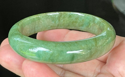 Natural Certified Burmese Jadeite Jade Bangle – Icy Emerald & Apple Green – 58.5mm – JB043
