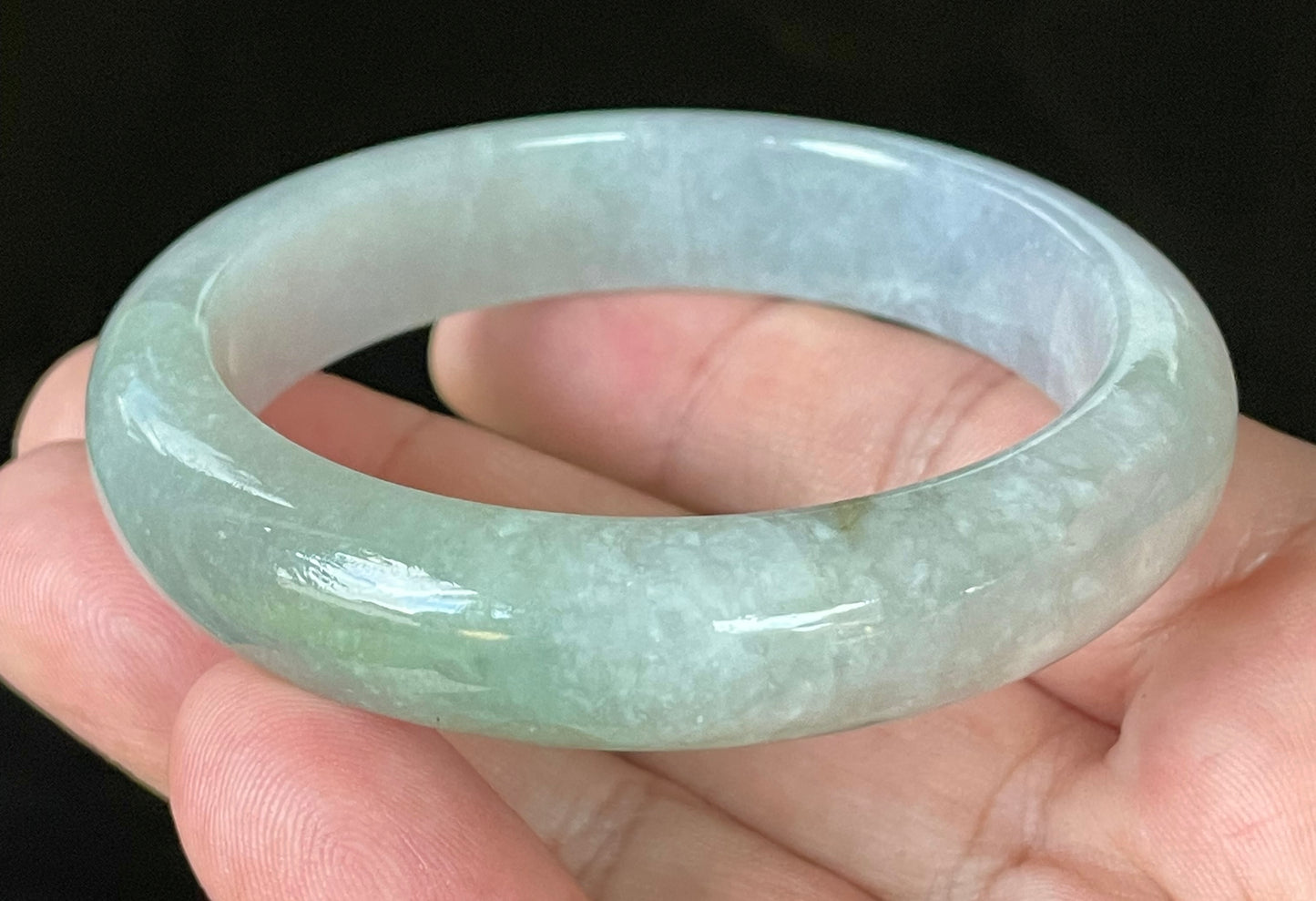 Natural Certified Burmese Jadeite Jade Bangle – Very Icy Light Lavender & Milky White with Apple Green Hues – 55.9mm – JB126
