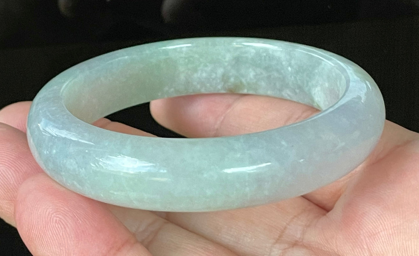 Natural Certified Burmese Jadeite Jade Bangle – Very Icy Light Lavender & Milky White with Apple Green Hues – 55.9mm – JB126