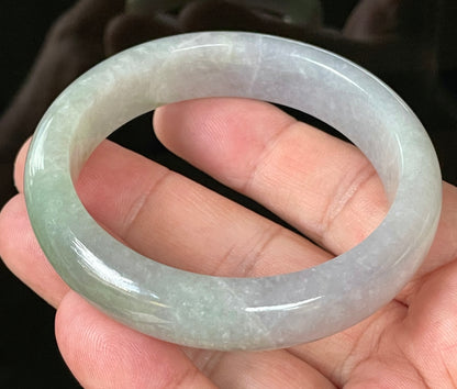 Natural Certified Burmese Jadeite Jade Bangle – Very Icy Light Lavender & Milky White with Apple Green Hues – 55.9mm – JB126