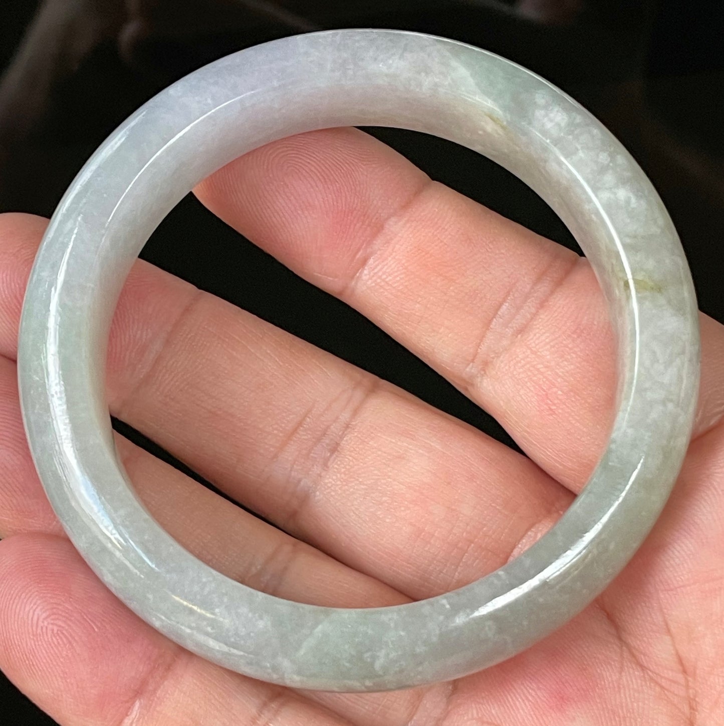 Natural Certified Burmese Jadeite Jade Bangle – Very Icy Light Lavender & Milky White with Apple Green Hues – 55.9mm – JB126