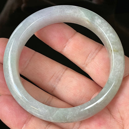 Natural Certified Burmese Jadeite Jade Bangle – Very Icy Light Lavender & Milky White with Apple Green Hues – 55.9mm – JB126