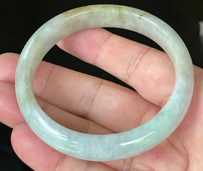 Natural Certified Burmese Jadeite Jade Bangle – Icy Bluish Milky White with Honey Orange & Apple Green – 61.5mm – JB101