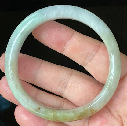 Natural Certified Burmese Jadeite Jade Bangle – Icy Bluish Milky White with Honey Orange & Apple Green – 61.5mm – JB101