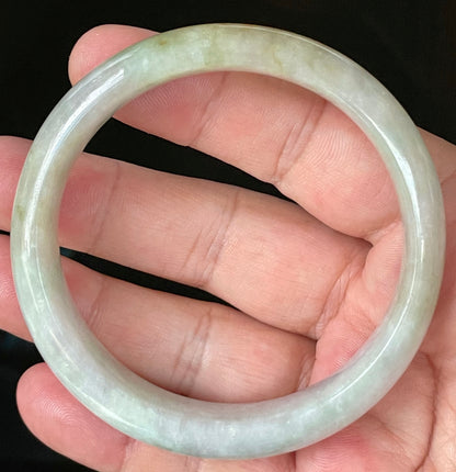 Natural Certified Burmese Jadeite Jade Bangle – Icy Bluish Milky White with Honey Orange & Apple Green – 61.5mm – JB101