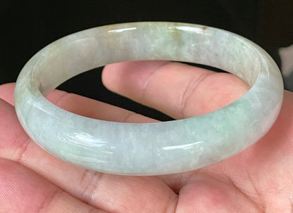 Natural Certified Burmese Jadeite Jade Bangle – Icy Bluish Milky White with Honey Orange & Apple Green – 61.5mm – JB101