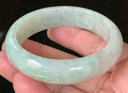 Natural Certified Burmese Jadeite Jade Bangle – Very Icy Apple & Imperial Green with Milky White Hues – 58.8mm – JB111