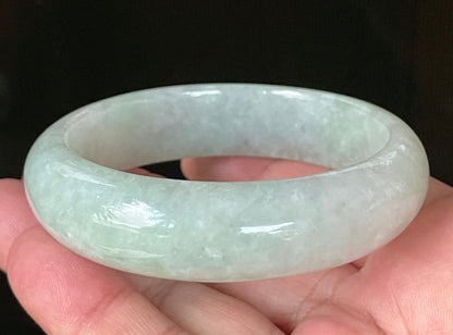 Natural Certified Burmese Jadeite Jade Bangle – Very Icy Apple & Imperial Green with Milky White Hues – 58.8mm – JB111