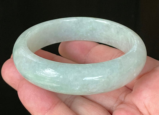 Natural Certified Burmese Jadeite Jade Bangle – Very Icy Apple & Imperial Green with Milky White Hues – 58.8mm – JB111