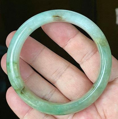 Natural Certified Burmese Jadeite Jade Bangle – Icy Light Bluish Milky White with Imperial & Apple Green with Honey Hues – 58.6mm – JB120