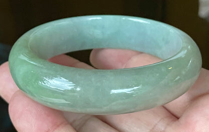 Natural Certified Burmese Jadeite Jade Bangle – Icy Bluish Apple Green with Rare Emerald Green Tones – 58mm – JB118