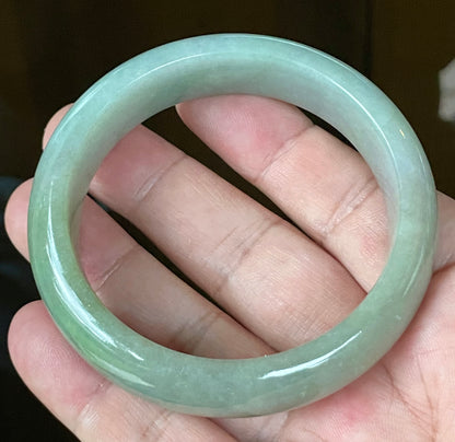 Natural Certified Burmese Jadeite Jade Bangle – Icy Bluish Apple Green with Rare Emerald Green Tones – 58mm – JB118