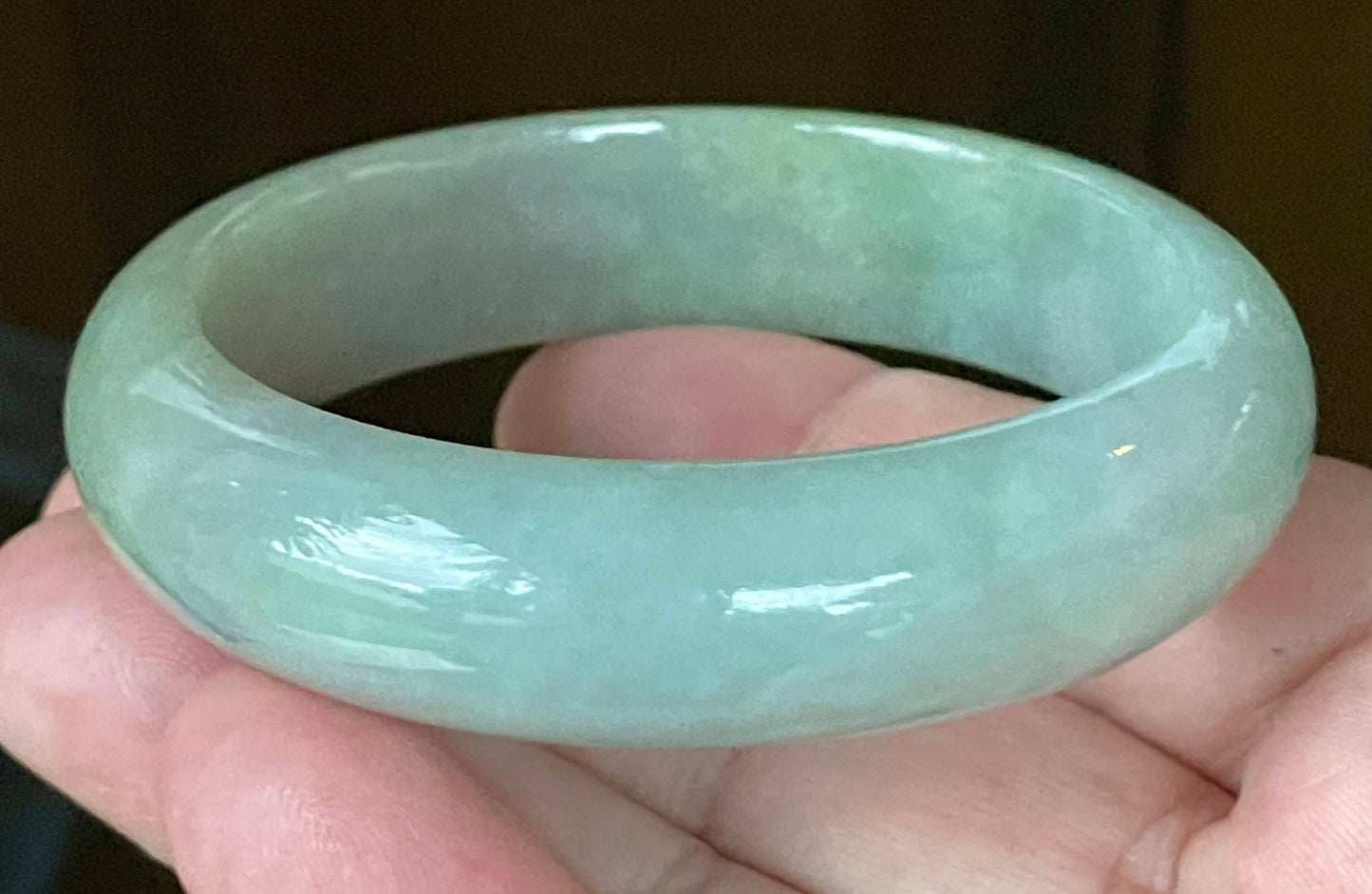 Natural Certified Burmese Jadeite Jade Bangle – Icy Bluish Apple Green with Rare Emerald Green Tones – 58mm – JB118