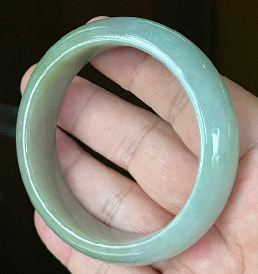 Natural Certified Burmese Jadeite Jade Bangle – Icy Bluish Apple Green with Rare Emerald Green Tones – 58mm – JB118