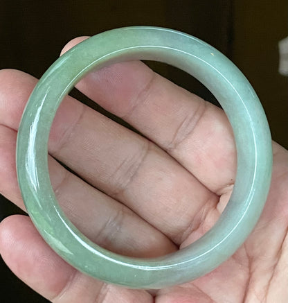 Natural Certified Burmese Jadeite Jade Bangle – Icy Bluish Apple Green with Rare Emerald Green Tones – 58mm – JB118
