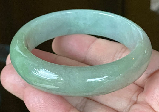 Natural Certified Burmese Jadeite Jade Bangle – Icy Bluish Apple Green with Rare Emerald Green Tones – 58mm – JB118