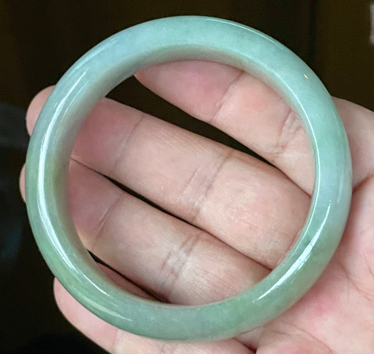 Natural Certified Burmese Jadeite Jade Bangle – Icy Bluish Apple Green with Rare Emerald Green Tones – 58mm – JB118