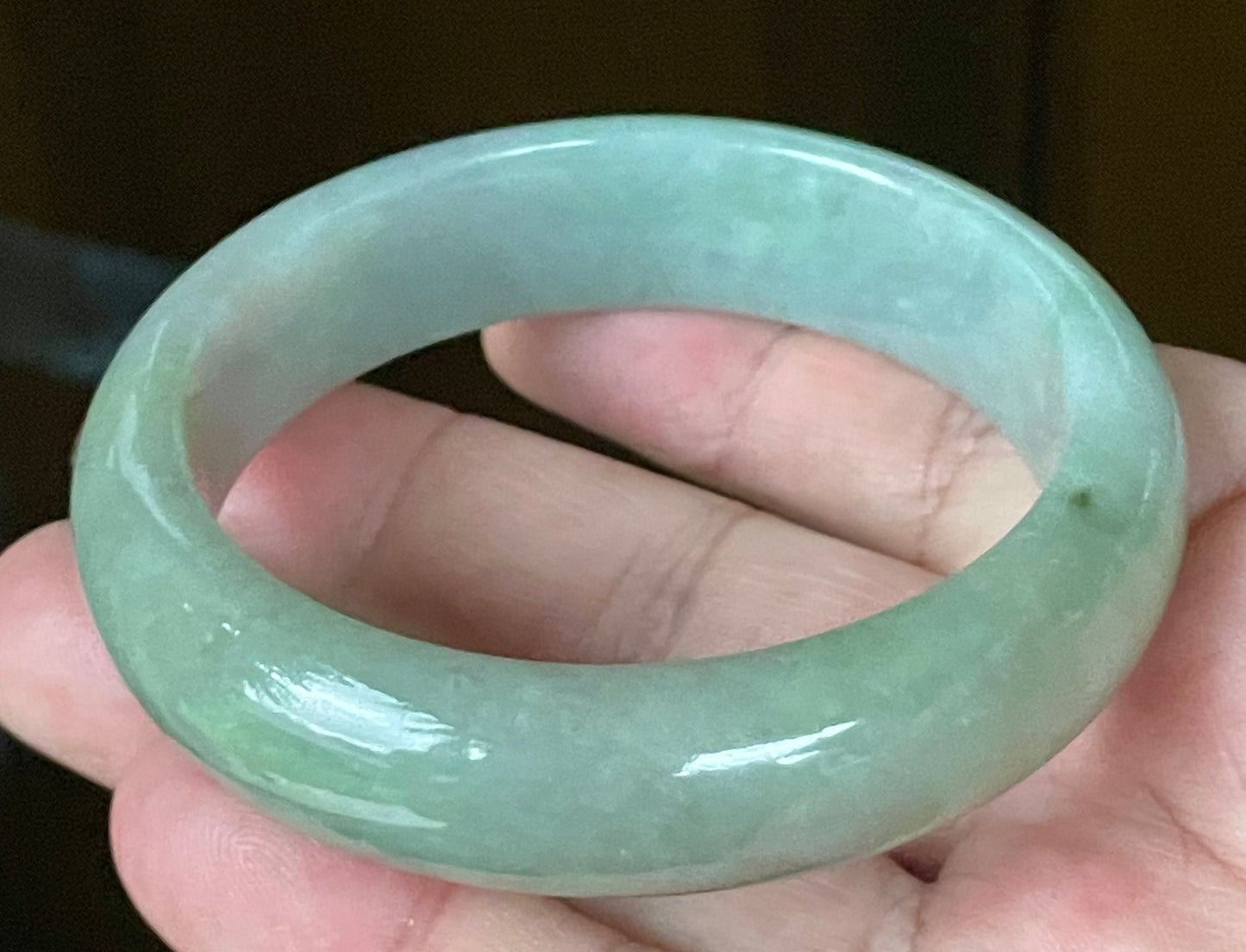 Natural Certified Burmese Jadeite Jade Bangle – Icy Bluish Apple Green with Rare Emerald Green Tones – 58mm – JB118