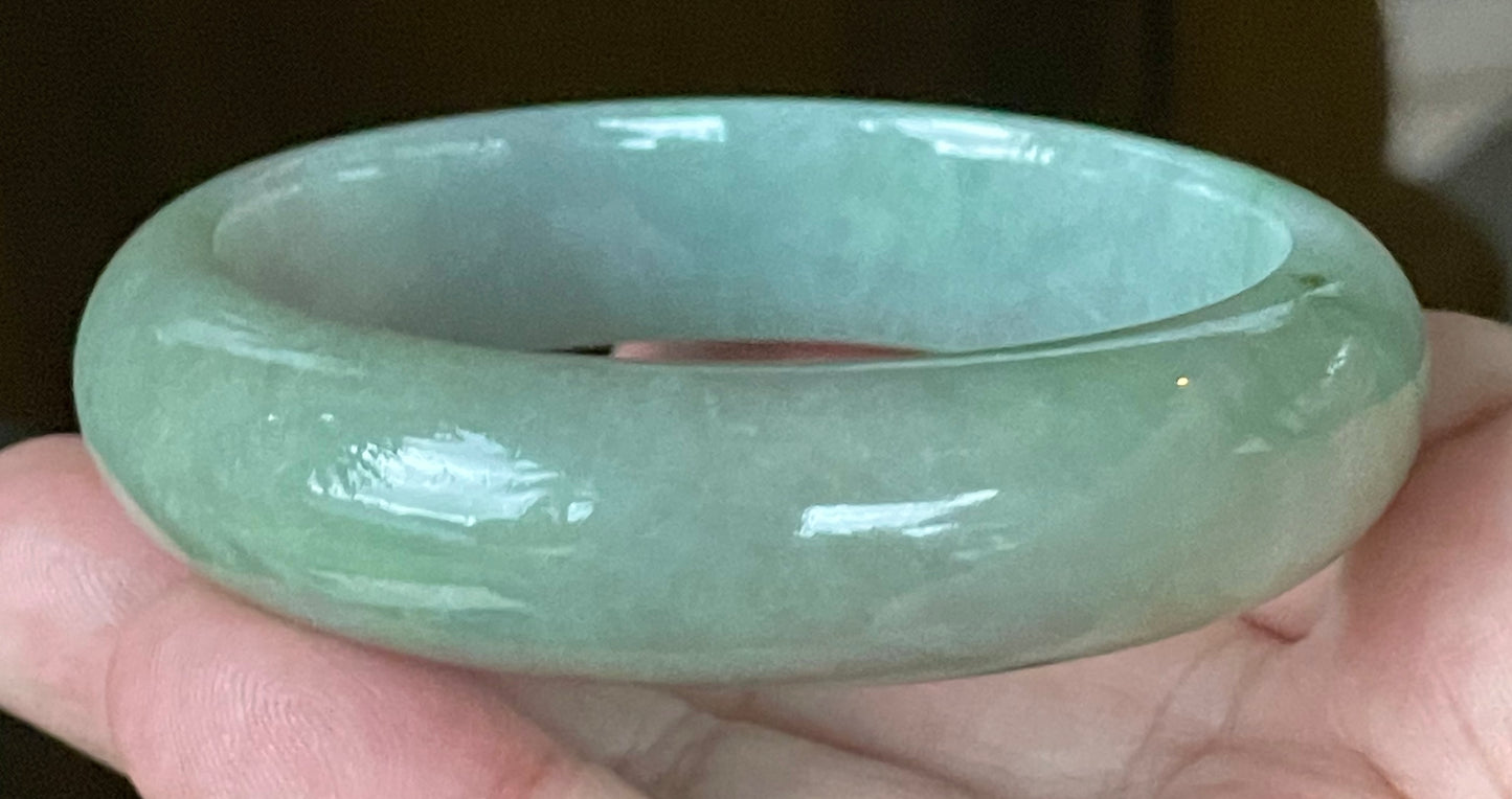 Natural Certified Burmese Jadeite Jade Bangle – Icy Bluish Apple Green with Rare Emerald Green Tones – 58mm – JB118