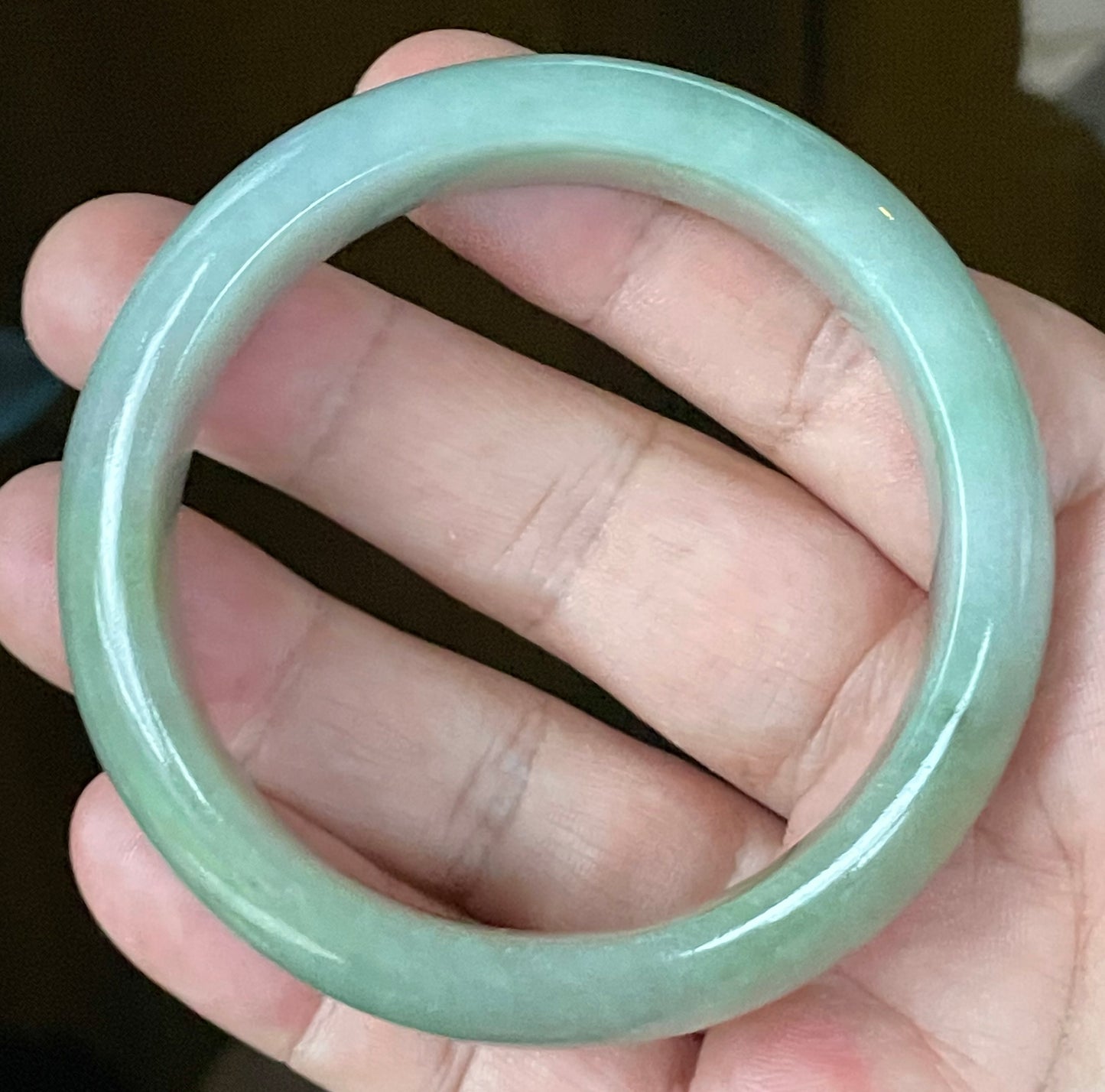 Natural Certified Burmese Jadeite Jade Bangle – Icy Bluish Apple Green with Rare Emerald Green Tones – 58mm – JB118