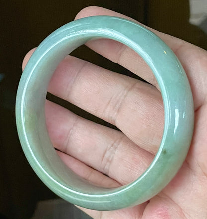 Natural Certified Burmese Jadeite Jade Bangle – Icy Bluish Apple Green with Rare Emerald Green Tones – 58mm – JB118