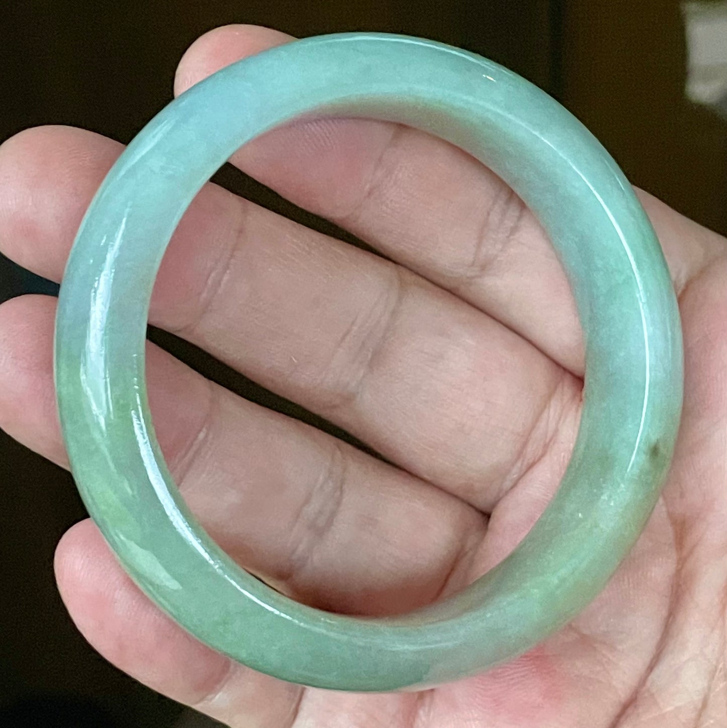 Natural Certified Burmese Jadeite Jade Bangle – Icy Bluish Apple Green with Rare Emerald Green Tones – 58mm – JB118