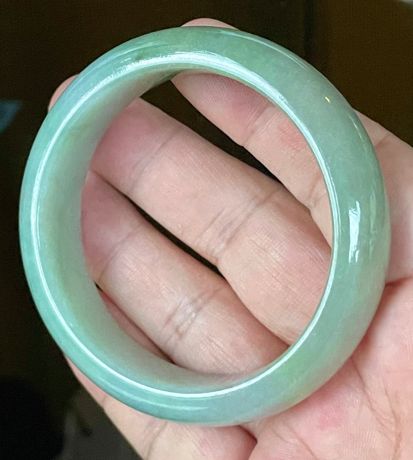 Natural Certified Burmese Jadeite Jade Bangle – Icy Bluish Apple Green with Rare Emerald Green Tones – 58mm – JB118