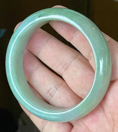 Natural Certified Burmese Jadeite Jade Bangle – Icy Bluish Apple Green with Rare Emerald Green Tones – 58mm – JB118